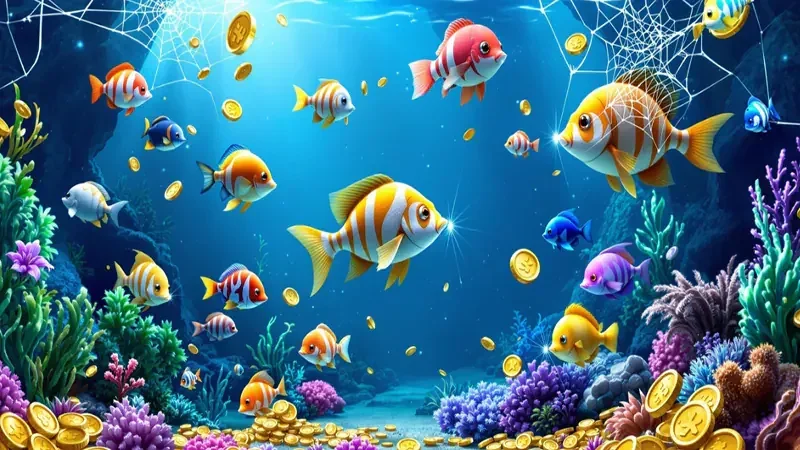Suasana room tembak ikan dengan target laut dan efek visual